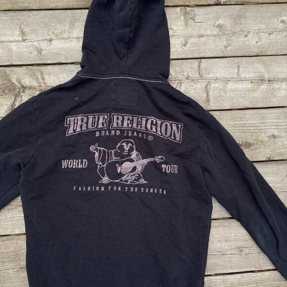 True Religion Jeans BIG LOGO Velvet Hoodie Small Black - Picture 7 of 9